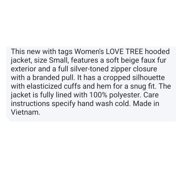 Women's Love Tree Beige Faux Fur Hooded Teddy Jacket Size S - Picture 11 of 12